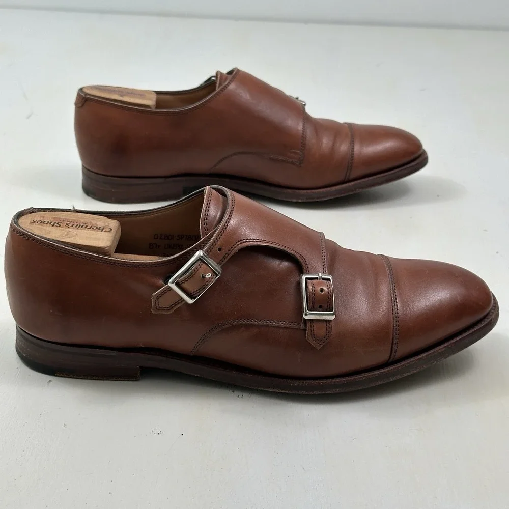 Alfred‎ Sargent J Crew Double Monk Strap Shoes 9 Chestnut Brown Leather England